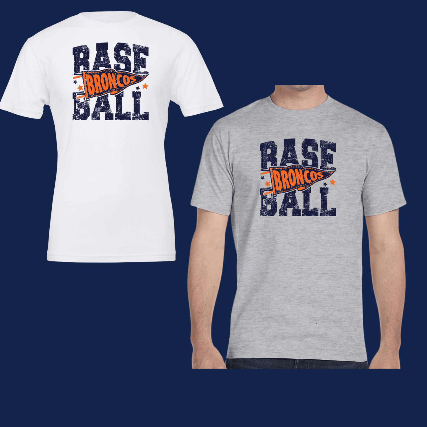 Gildan Cotton Blend Short Sleeve Adult Shirt with Bronco Baseball Pennant