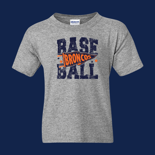 YOUTH Cotton Blend Short Sleeve Shirt with Bronco Baseball Pennant Design