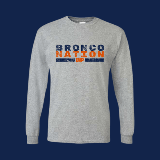 Long Sleeve Bronco Nation Cotton Blend Shirt YOUTH AND ADULT